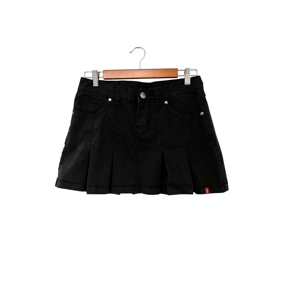 Vintage Y2K Grunge EDC Women's Junior's Black Denim Pleated Mini Skirt Size 4-6